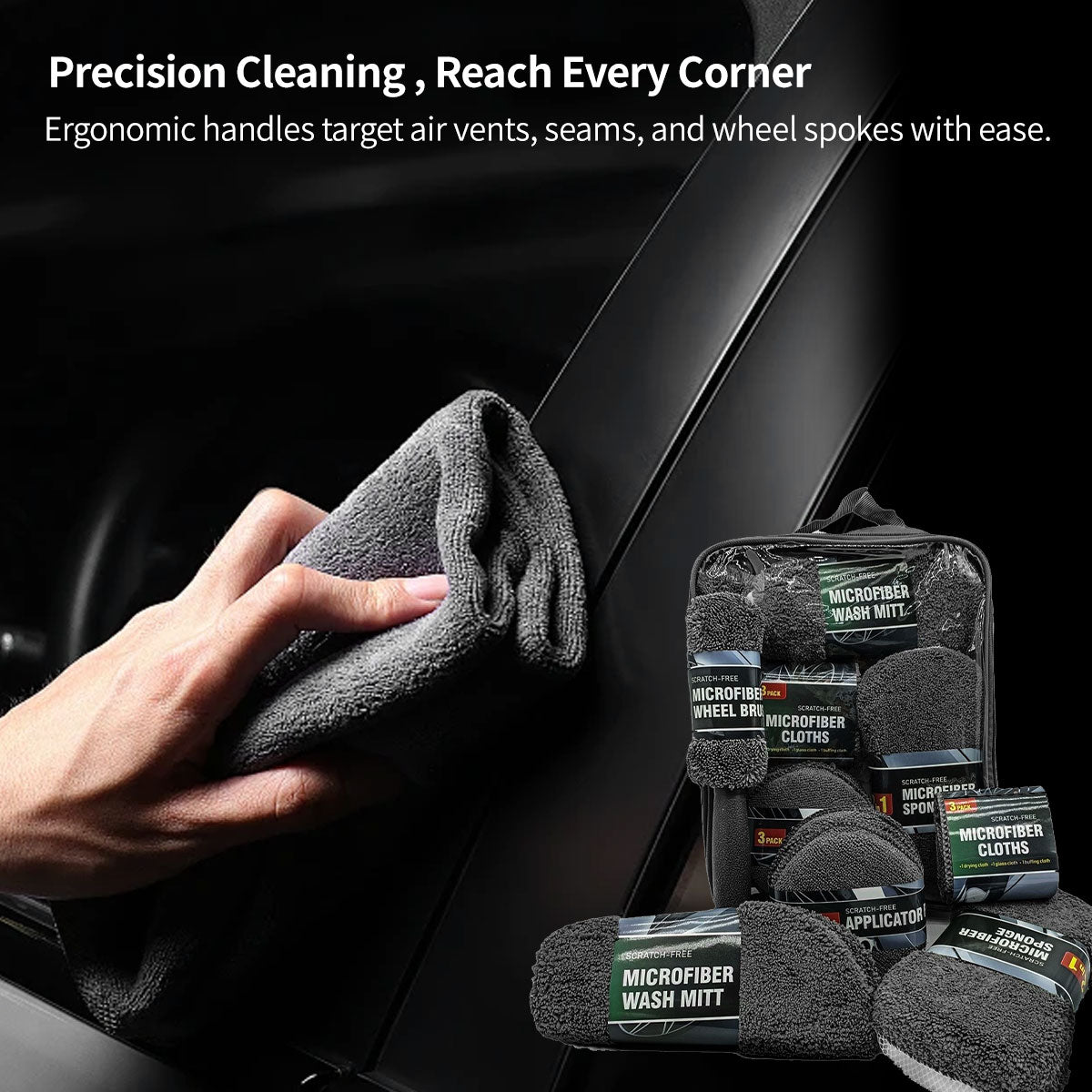 9pc microfiber car cleaning kit – Car Wash & Detailing Kit with Scratch-Free Tools | Traverseon