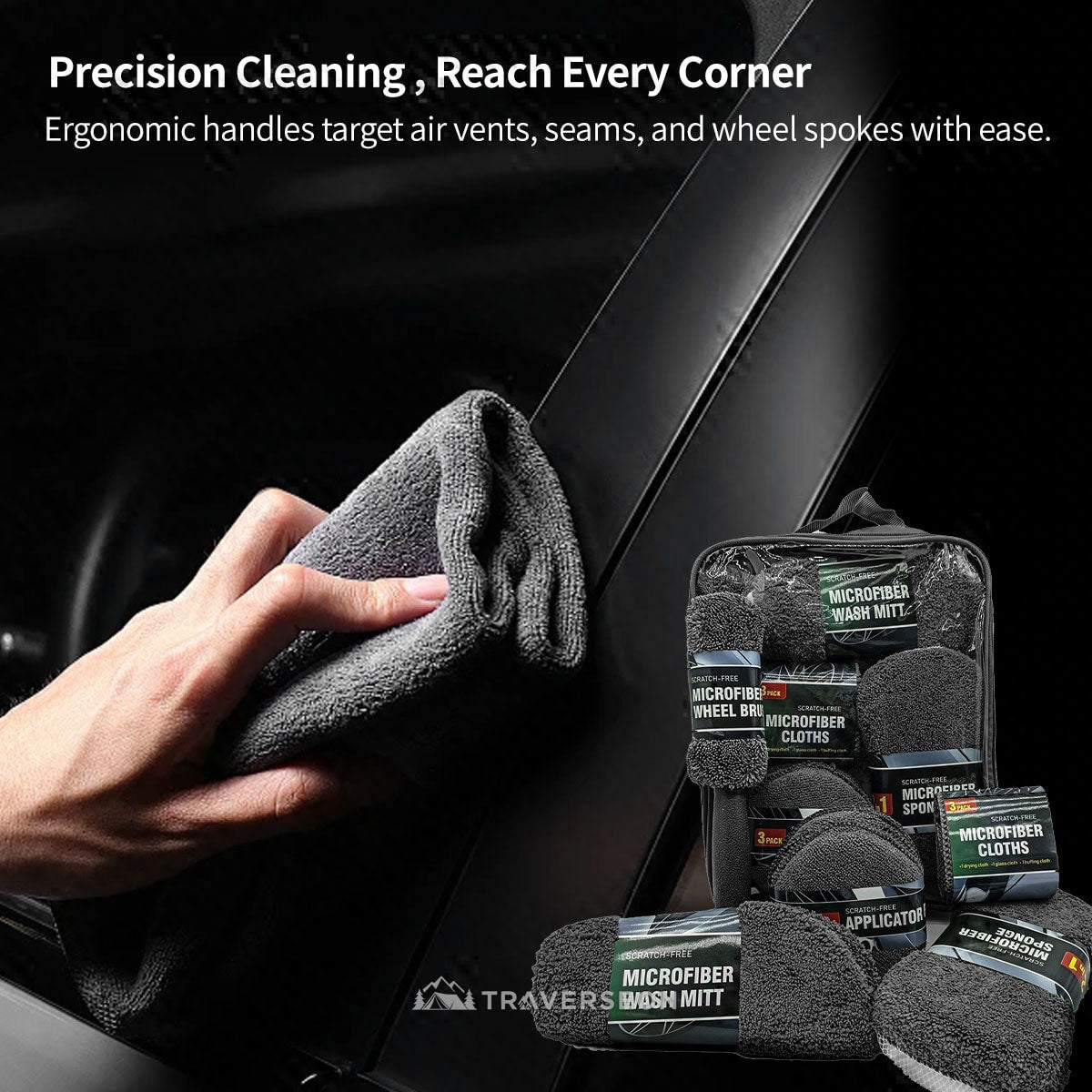 9-Piece Microfiber Car Cleaning Kit – Scratch-Free Car Detailing | Traverseon