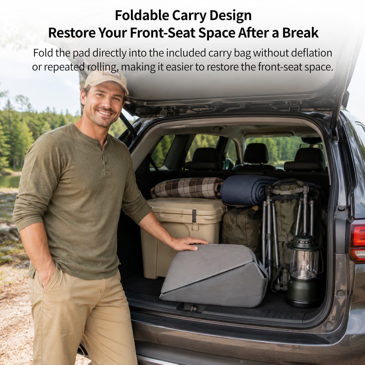 No-Inflation Car Front Seat Sleeping Pad – 1-Seat Leveling Pad for Naps | Traverseon