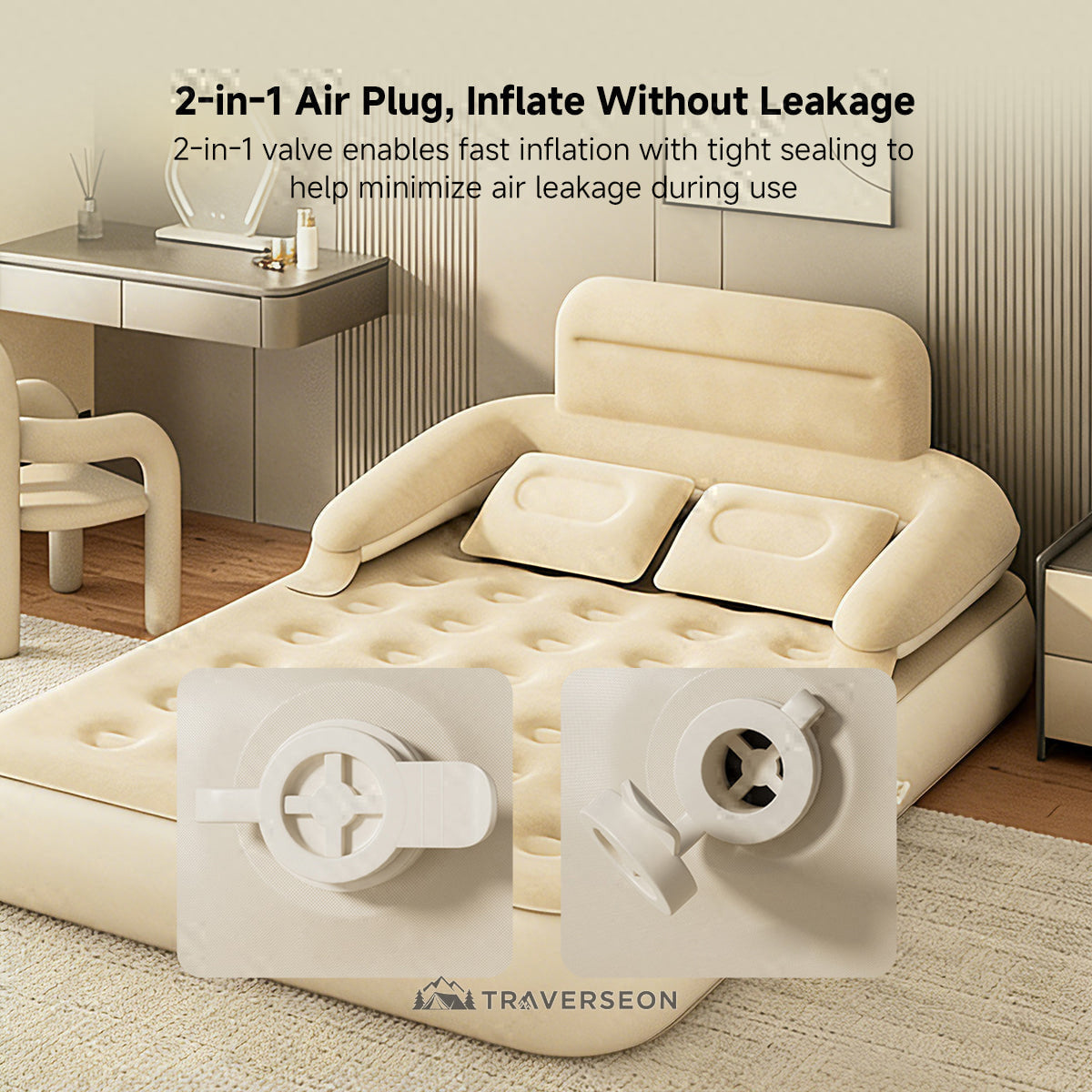 Air Mattress – Inflatable Bed Twin/Double Backrest Camping Outdoor | Traverseon