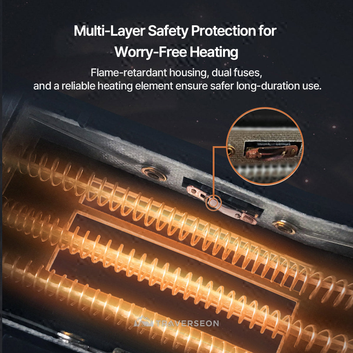 360° Swivel Fast-Heat Car Heater —12V/24V, Instant 80°C, Silent, Fire-Retardant Safety | Traverseon