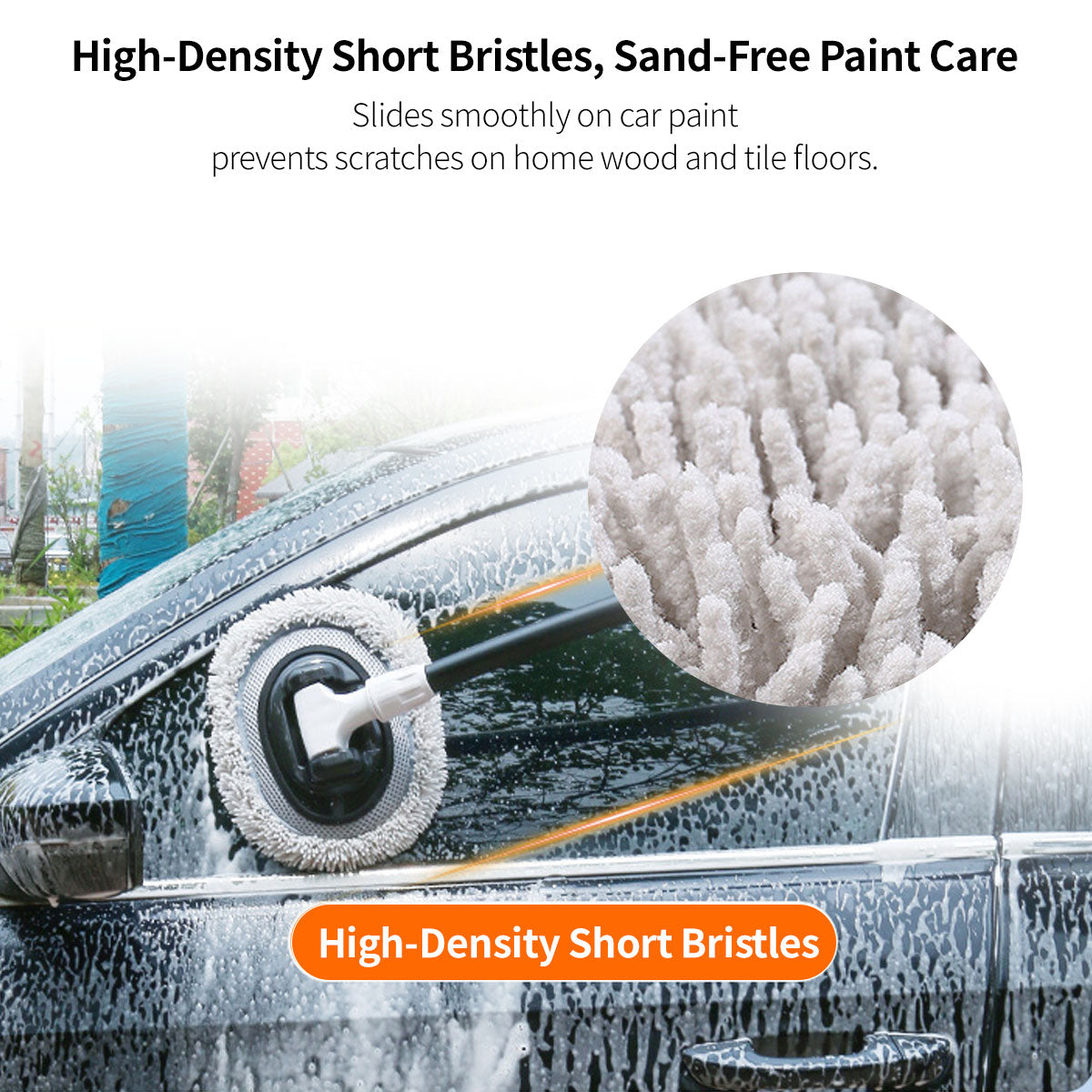 Car Wash Mop – 180° Head, Curved Ergonomic Handle for Scratch-Free Cleaning | Traverseon