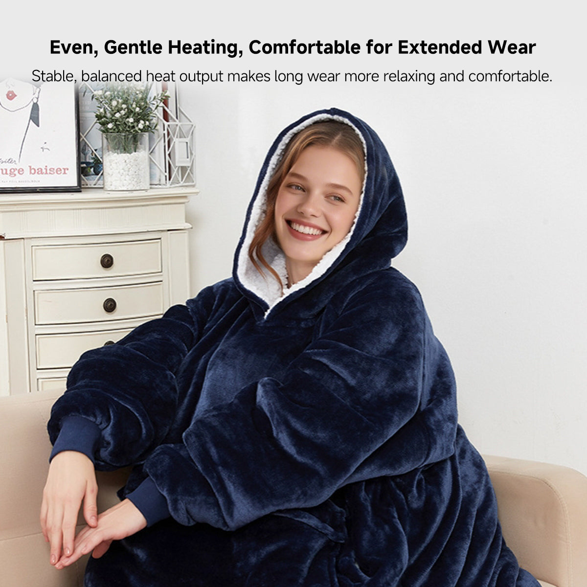 Cordless Heated Hoodie Blanket – 1400g Thick Flannel Cozy Warmth Anywhere | Traverseon
