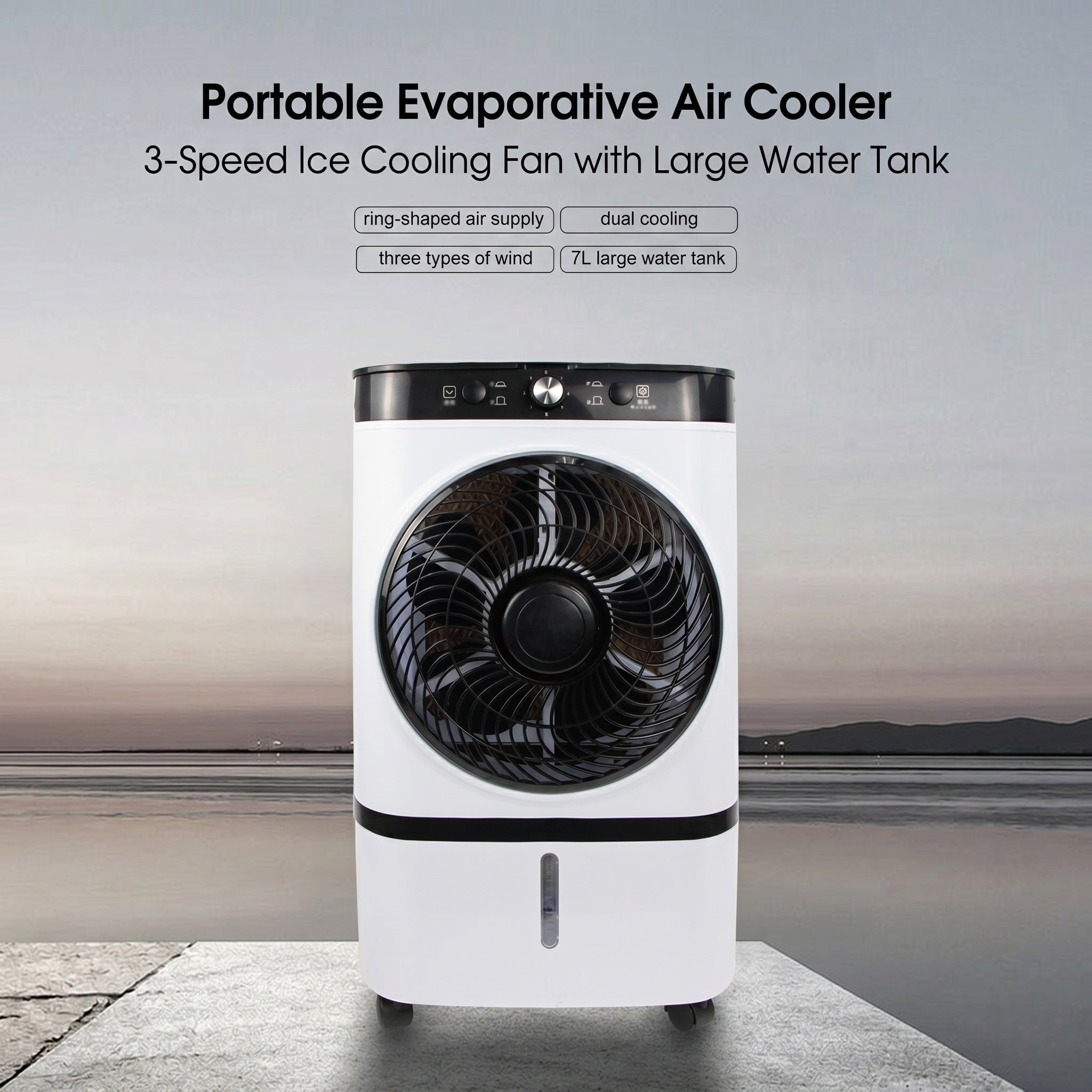 Portable Evaporative Air Cooler – 3-Speed Ice Cooling Fan with Large Water Tank | Traverseon