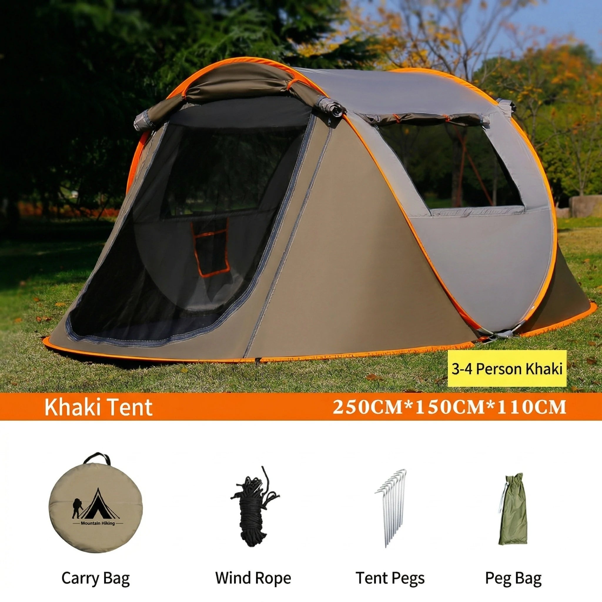 Automatic Pop-up Camping Tent – 3-8 Person Waterproof Instant Setup Shelter with Porch | Traverseon