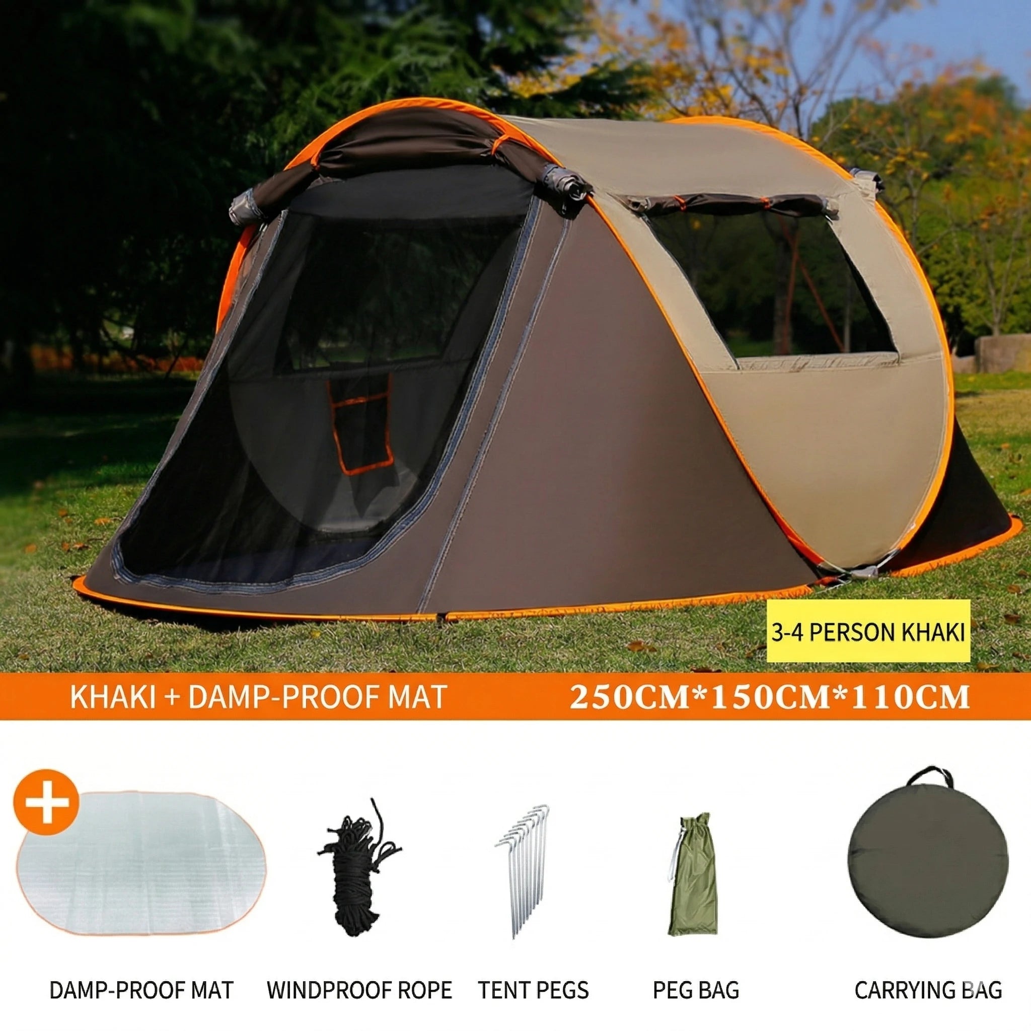 Automatic Pop-up Camping Tent – 3-8 Person Waterproof Instant Setup Shelter with Porch | Traverseon