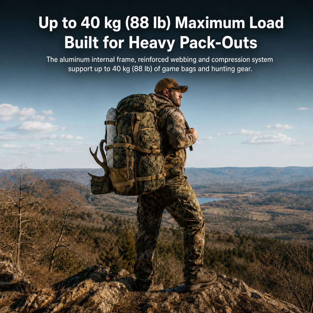 65.5L Camo Framed Hunting Backpack – 88 lb Max Load Meat Hauler | Traverseon