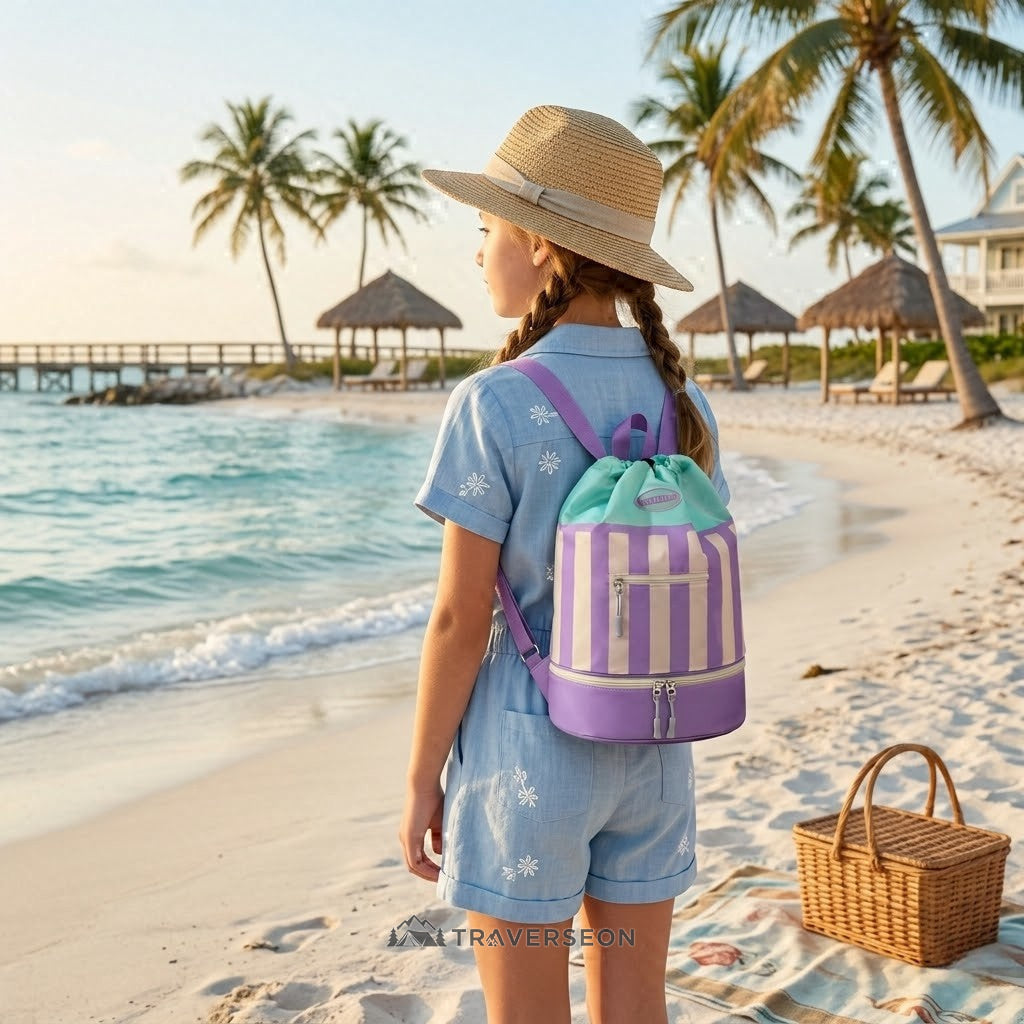 17.5L Wet Dry Drawstring Swim Bag – Bottom Compartment Pool Bag | Traverseon