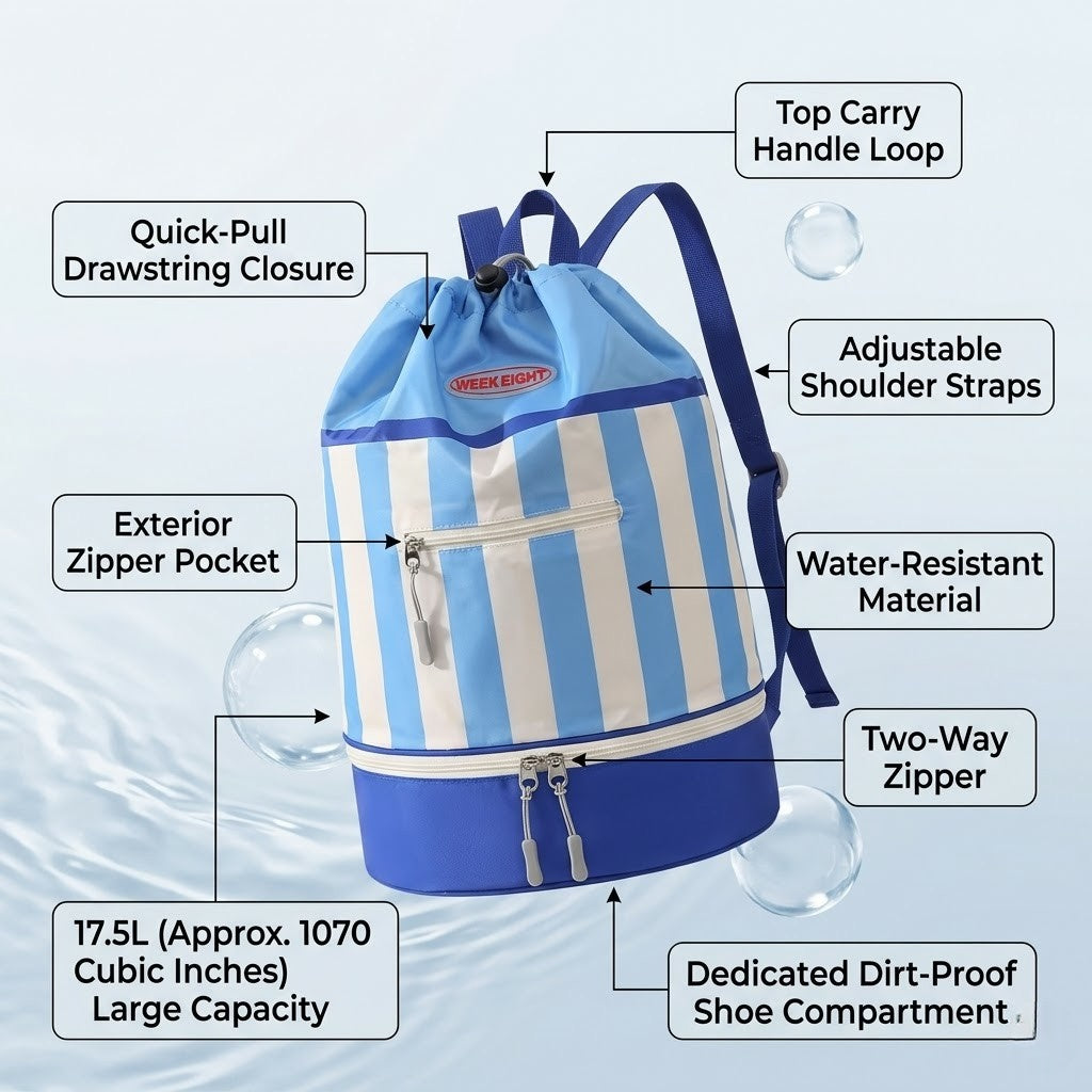 Wet-Dry Shoe-Bay Drawstring Backpack