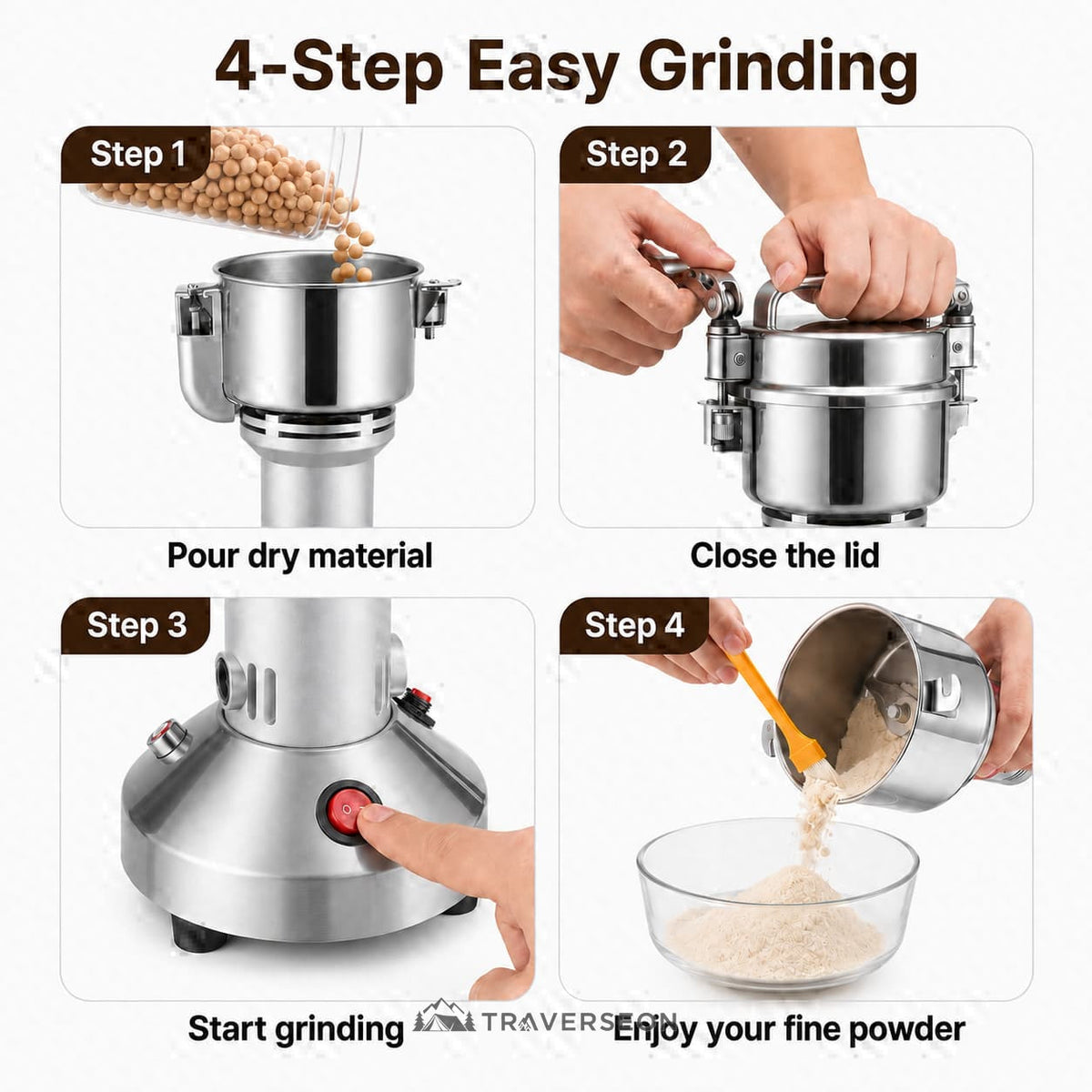 150g/350g Electric Kitchen Grinder – High-Speed Spice & Grain Mill | Traverseon