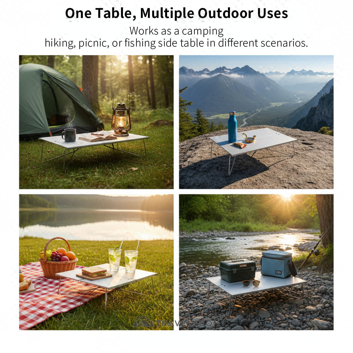 A4-Size Ultra-Light Foldable Aluminum Outdoor Table – Compact Camp Side Table | Traverseon