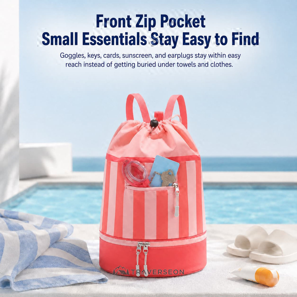17.5L Wet Dry Drawstring Swim Bag – Bottom Compartment Pool Bag | Traverseon