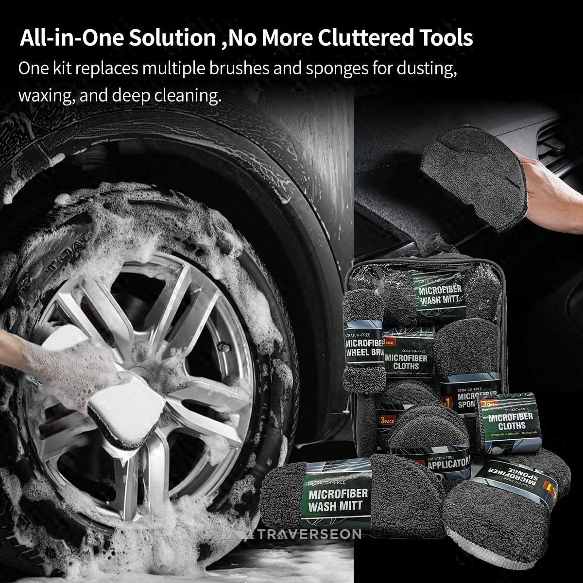 9-Piece Microfiber Car Cleaning Kit – Scratch-Free Car Detailing | Traverseon