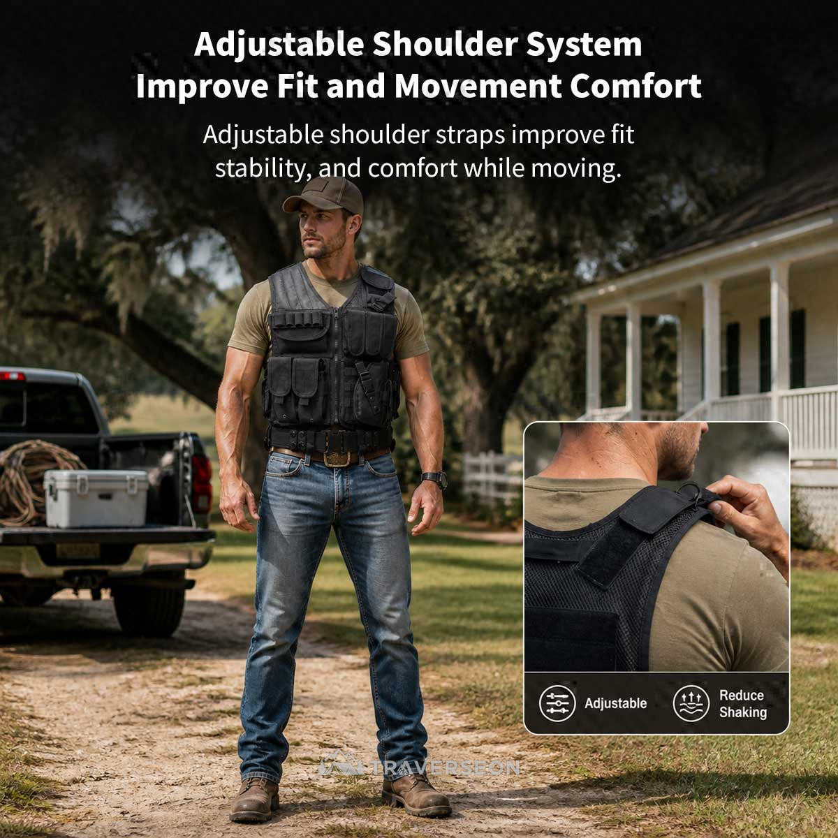 600D Tactical MOLLE Vest – Adjustable 3.09 lb Mesh Loadout | Traverseon