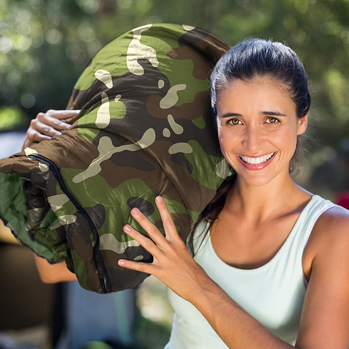 Cold Weather Camouflage Sleeping Bag – Thick Warm Hooded for Outdoor Camping, Suitable for Temperatures Above -10°C