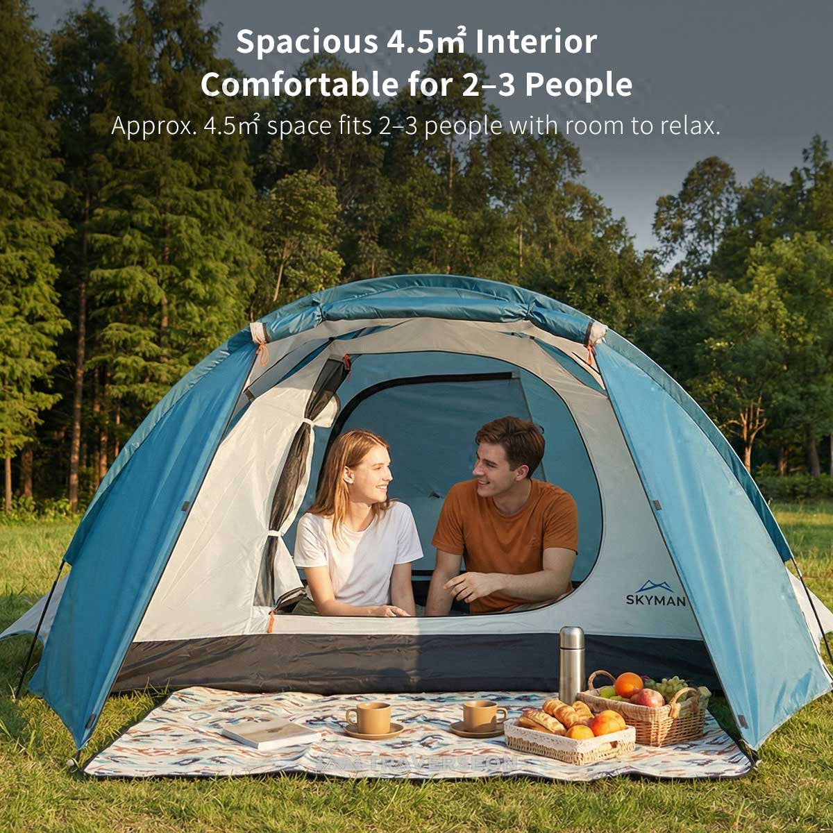 2–3 Person Camping Tent – 7.5 lb Lightweight, 3-Season, Easy Setup | Traverseon