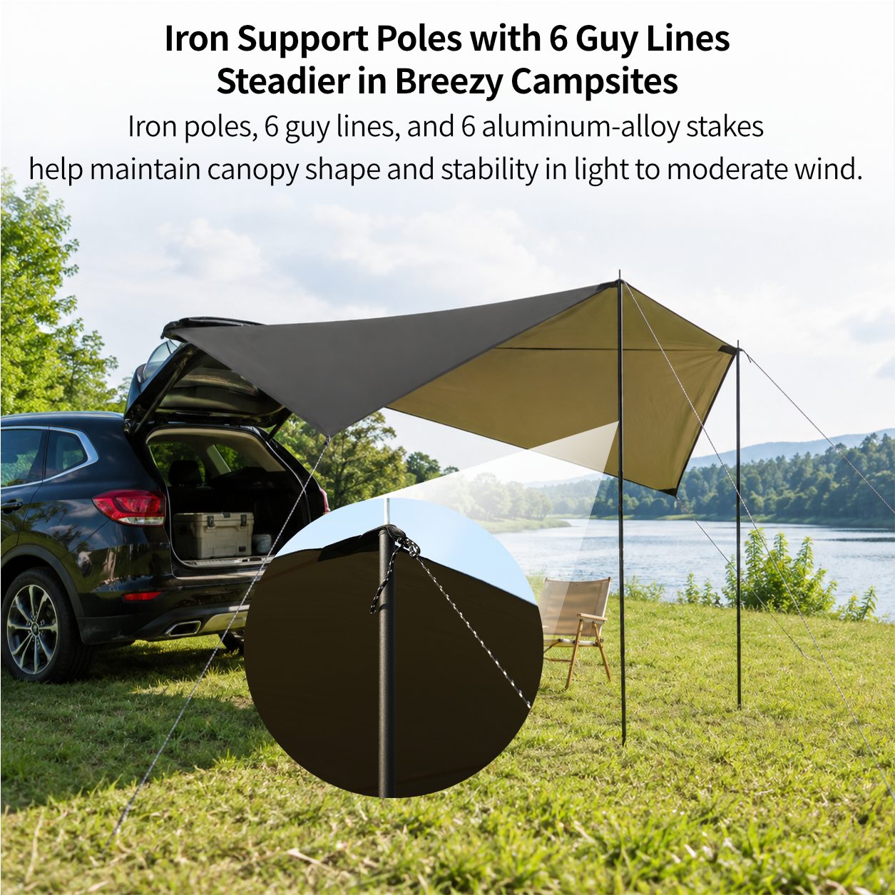 SideMount Dual-Use Car Awning — 2 in 1 Rear & Side Setup, Leak Resistant, Windproof Stable, All Weather Portable | Traverseon
