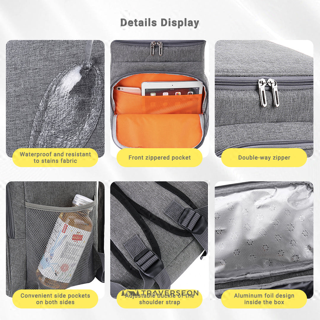 24L Insulated Cooler Backpack – 4H Warm 8H Cold for Camping & Beach|Traverseon