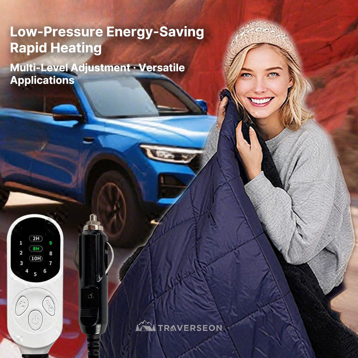 12V Car Heated Blanket – 145 × 100 cm Electric Travel Blanket | Traverseon