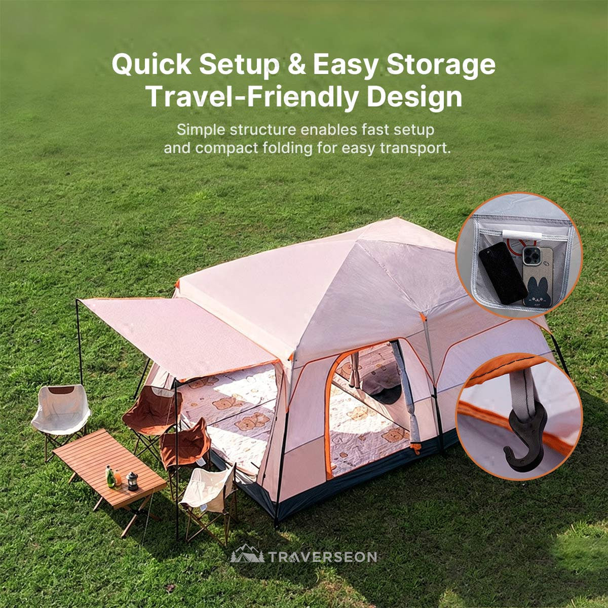 12 Person Family Camping Tent – 14.1 × 10 ft, 3-Room Waterproof | Traverseon