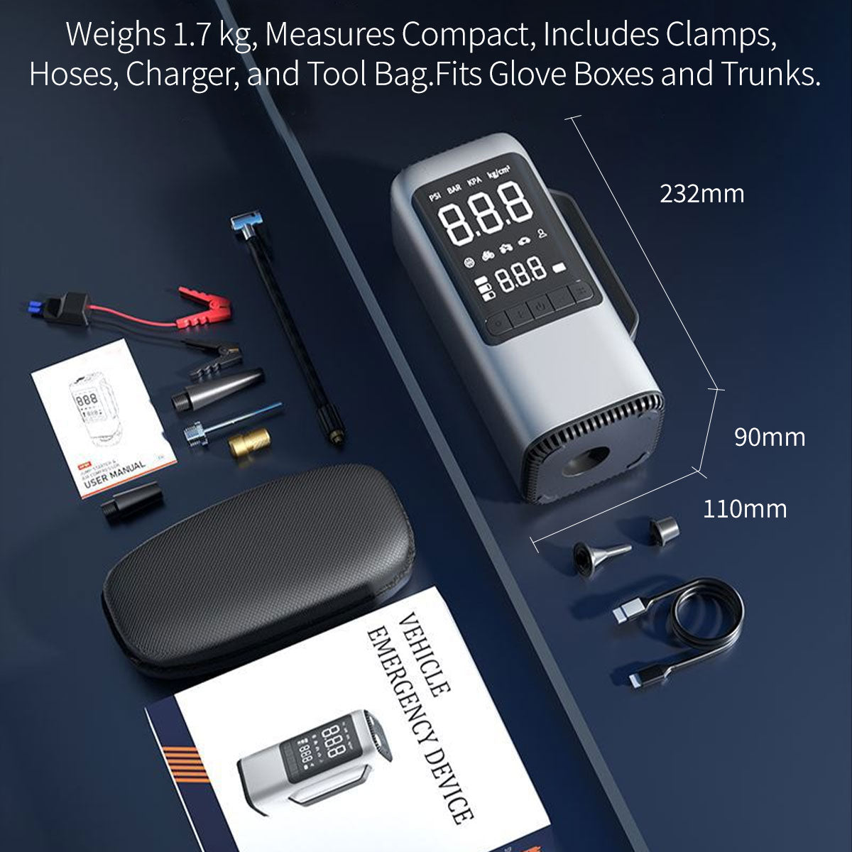 9-in-1 Car Emergency Tool – Jump Starter, Tire Inflator, Vacuum Cleaner | Traverseon