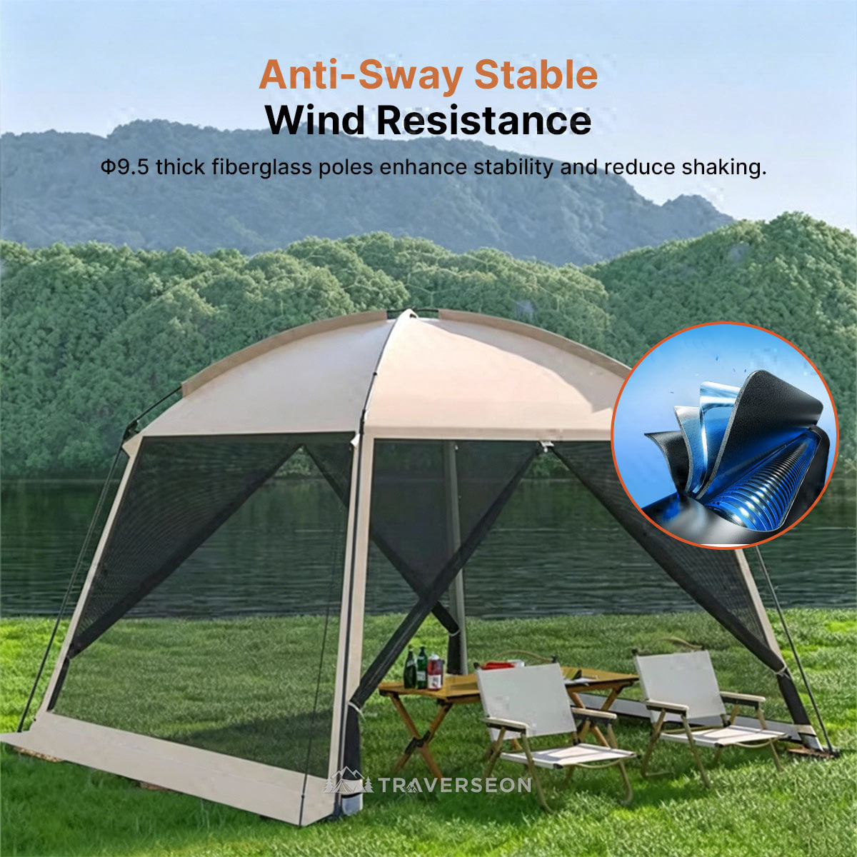 6-10 Person Portable Camping Screen Tent - UV & Bug Proof Canopy Shelter | Traverseon