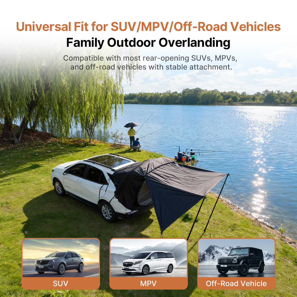 SUV Car Camping Tailgate Awning, Waterproof Privacy Screen, Extended Canopy, All-Terrain & All-Season Use | Traverseon
