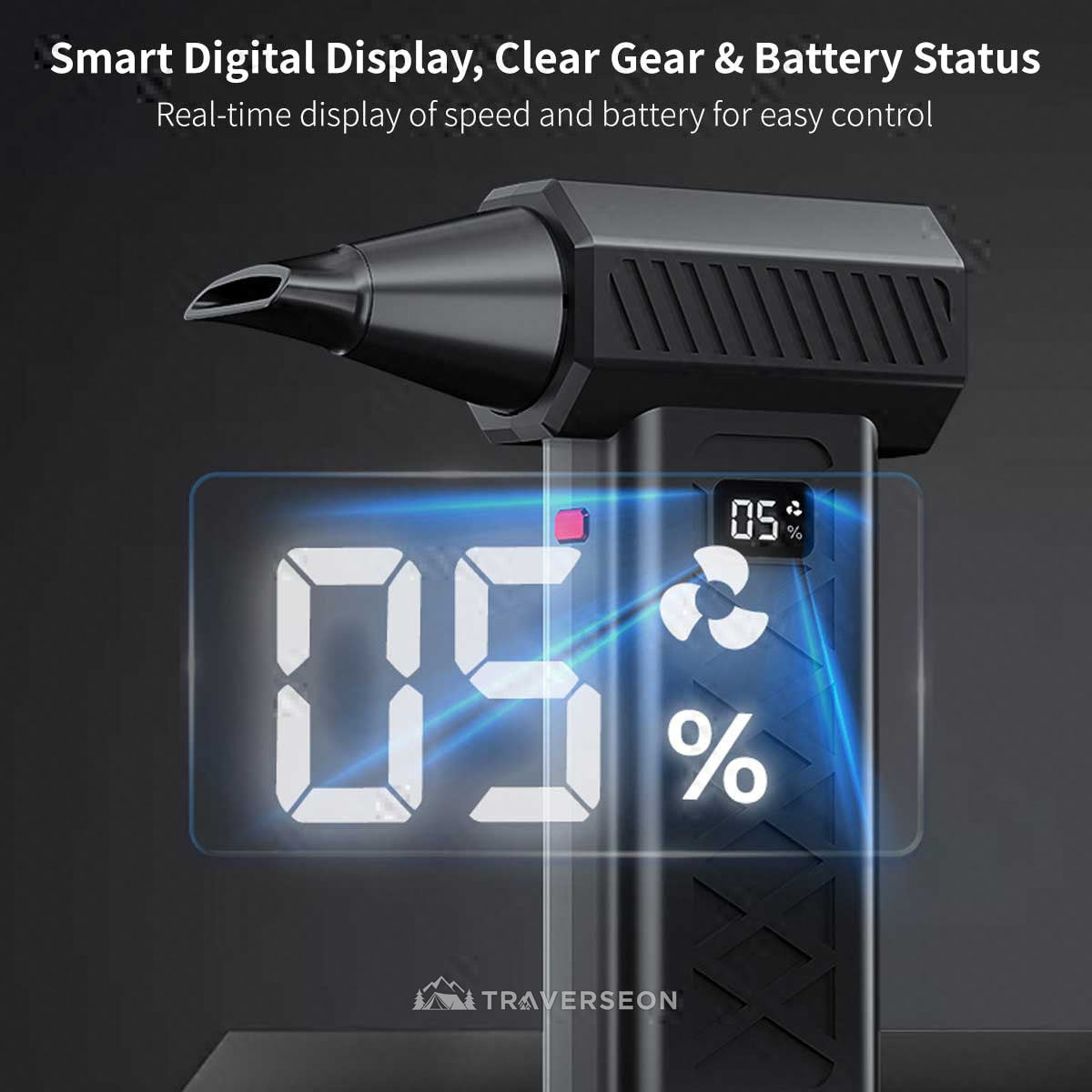 6-Speed Turbo Violence Fan, 2-in-1 Blow & Suction, 6000mAh Portable Blower with Emergency Tools|Traverseon