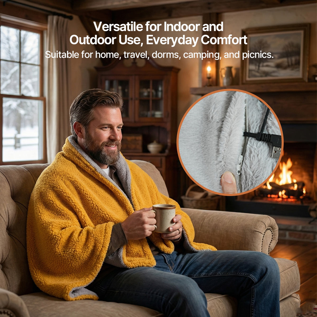 Heated Blanket Wearable USB-Powered – 3-Speed Temp, Washable for Camping | Traverseon