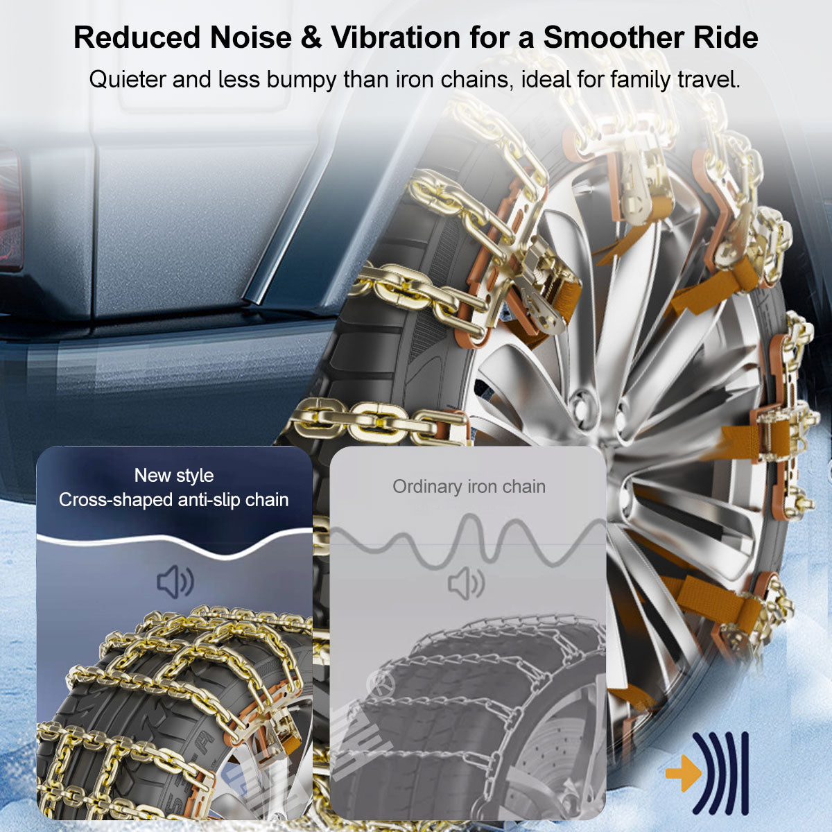 Snow Chains for Car Tires – Alloy Grid, Jack-Free Install | Traverseon