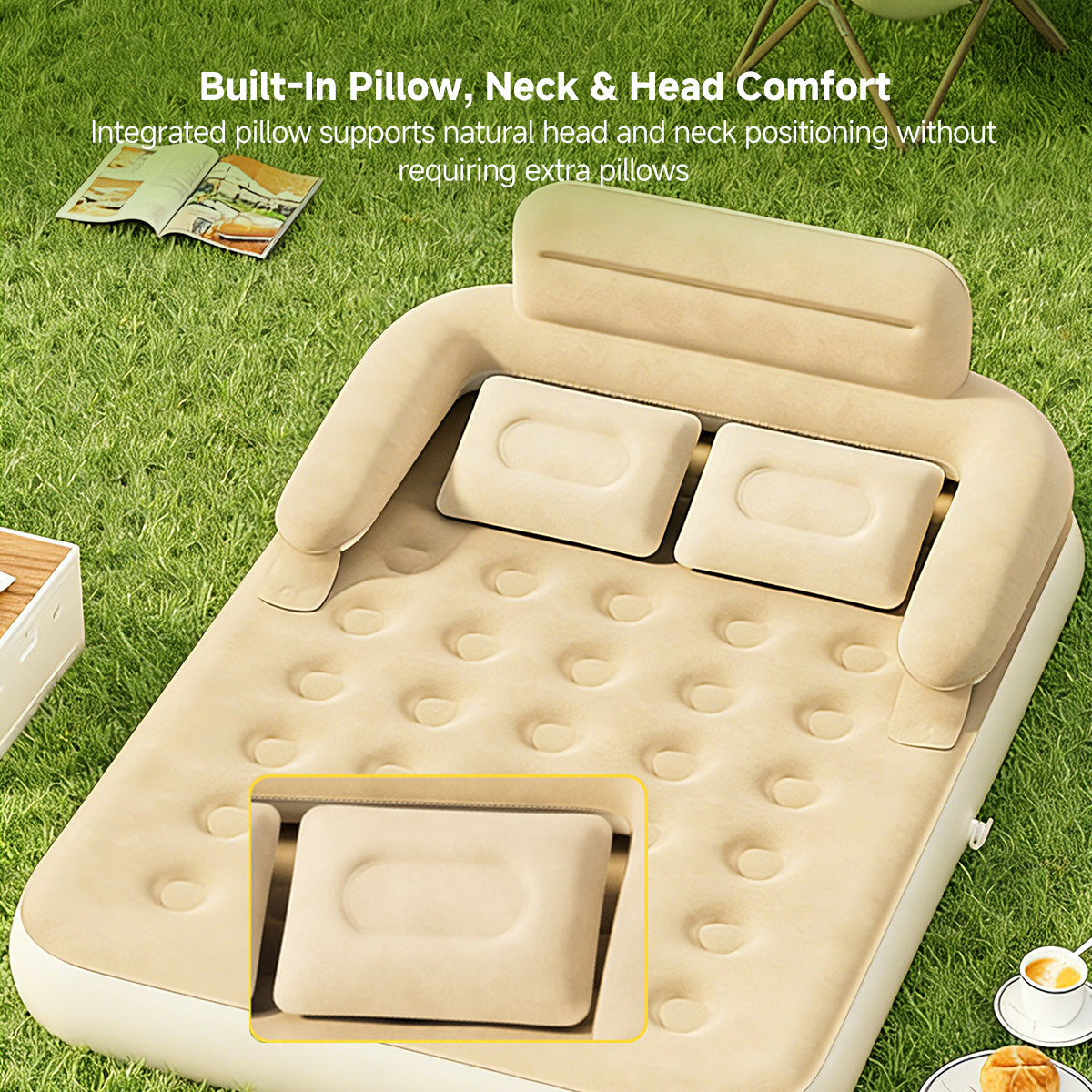 Air Mattress – Inflatable Bed Twin/Double Backrest Camping Outdoor | Traverseon