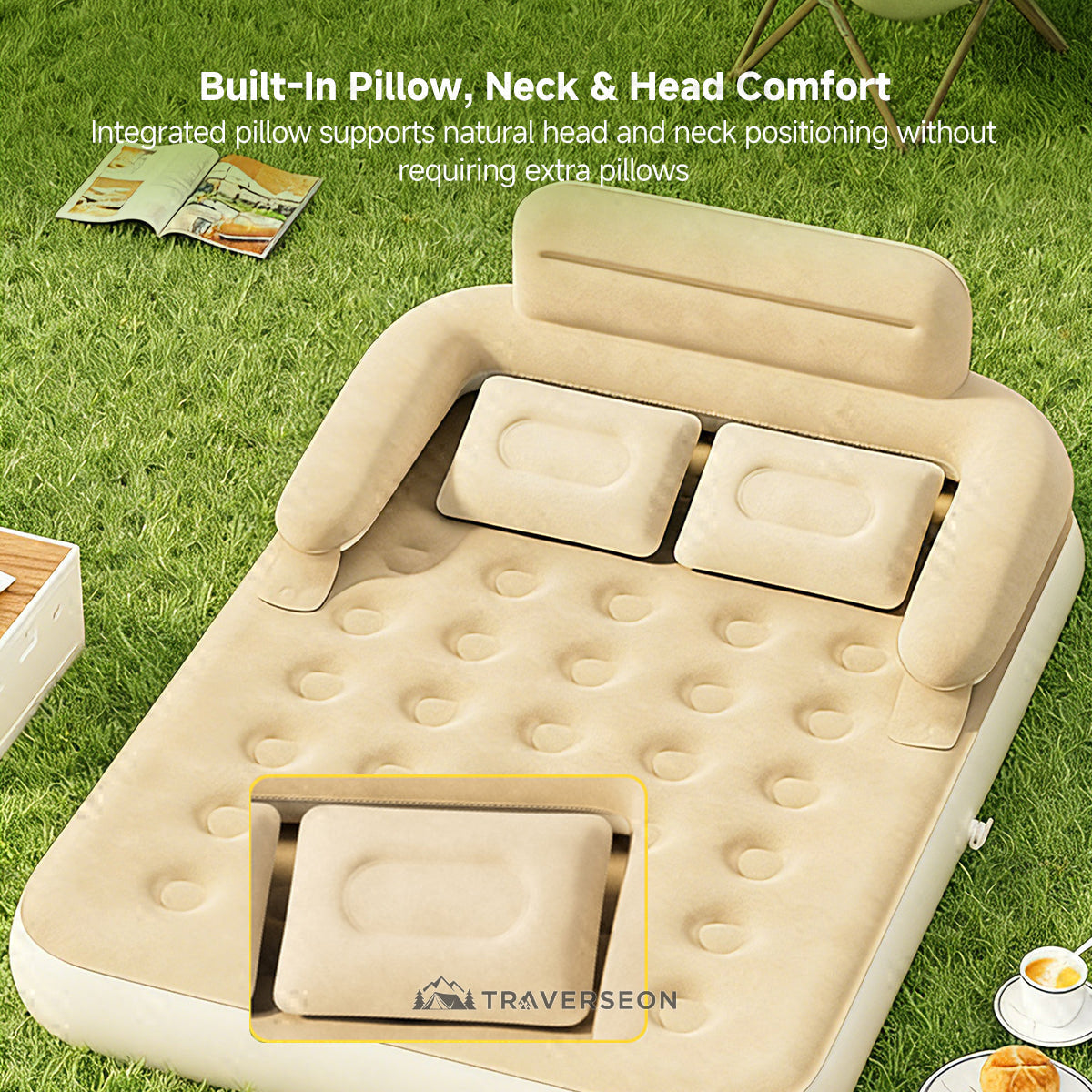 Air Mattress – Inflatable Bed Twin/Double Backrest Camping Outdoor | Traverseon