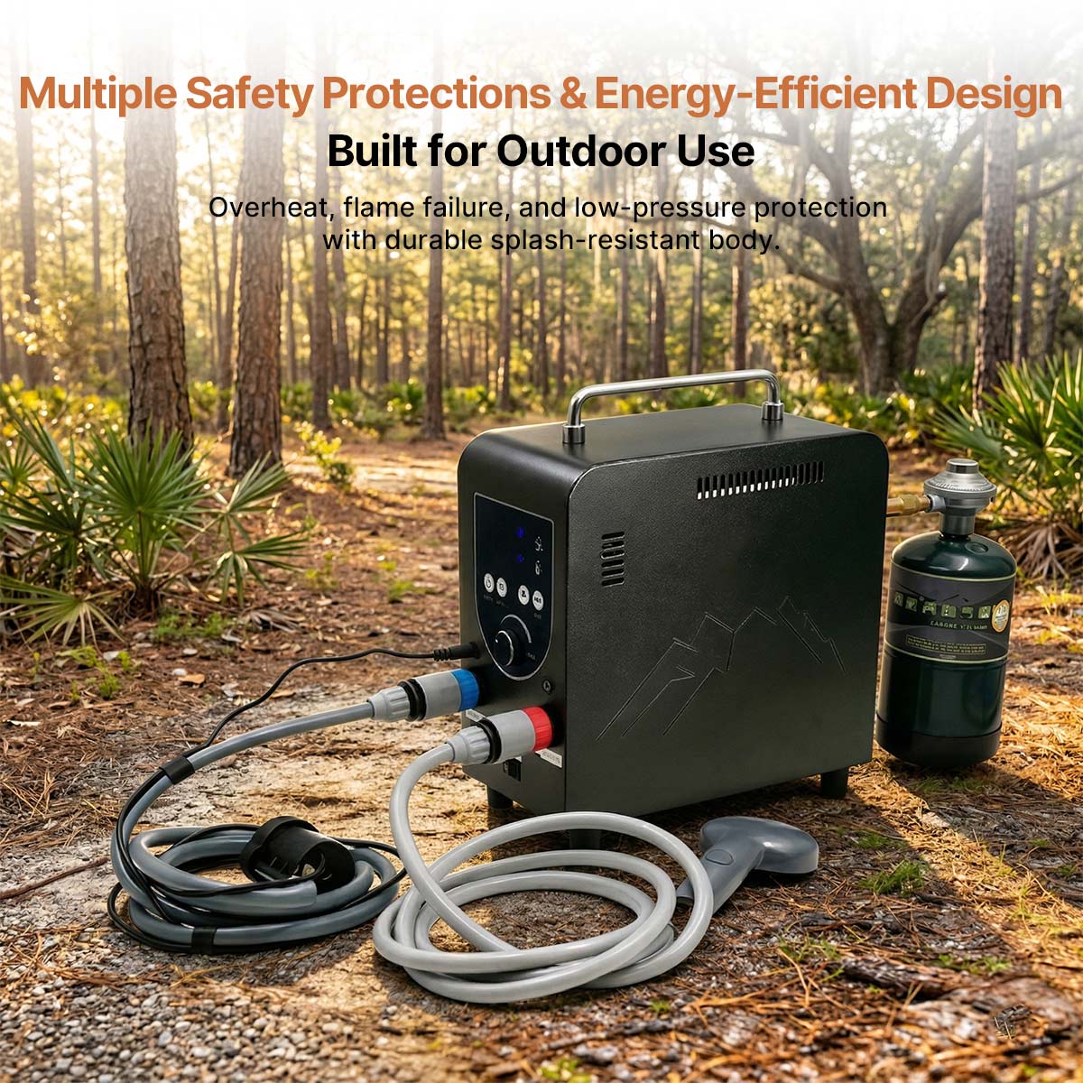 Portable Outdoor Water Heater with Instant 65°C Hot Water & 100-240V Universal Compatibility | Traverseon