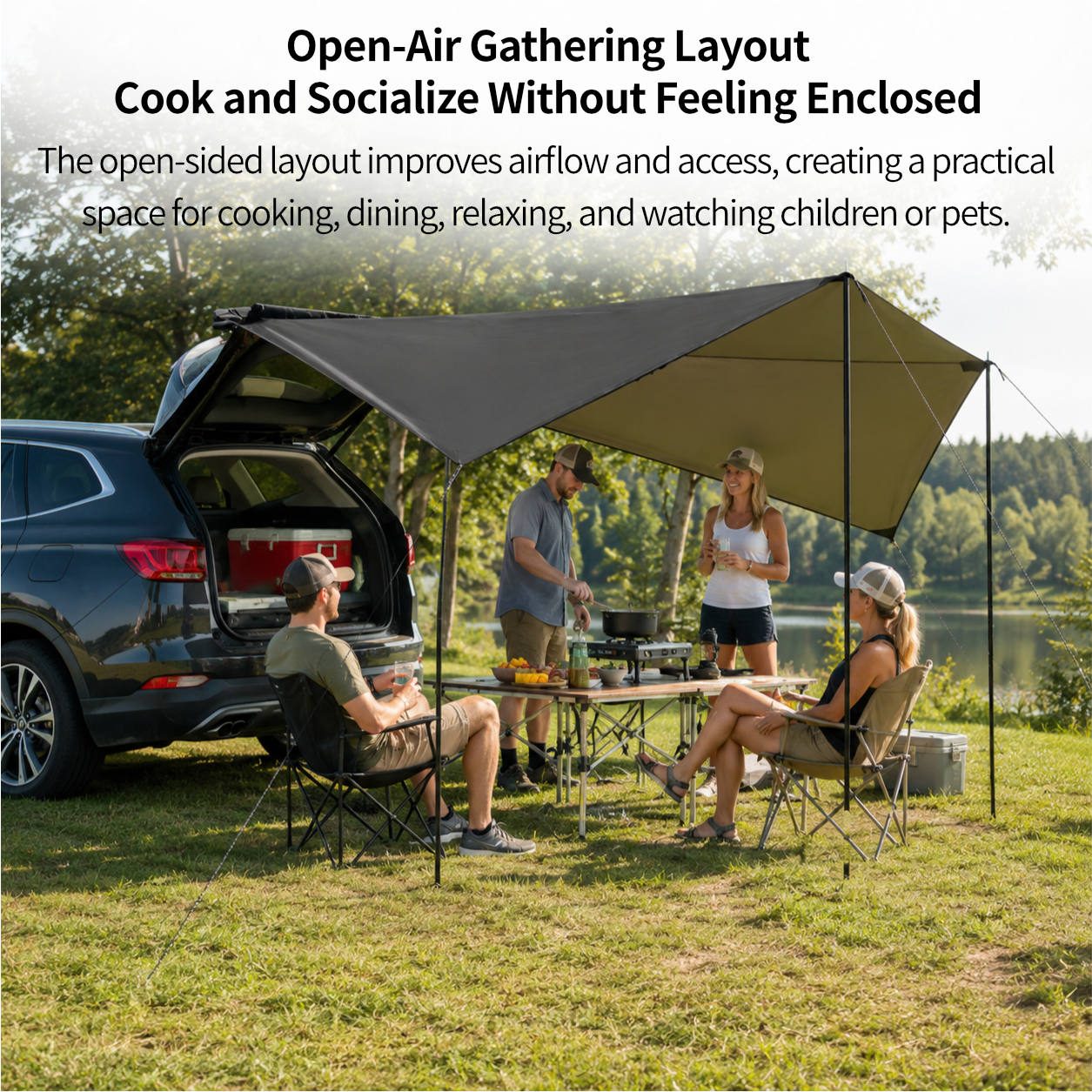 SideMount Dual-Use Car Awning — 2 in 1 Rear & Side Setup, Leak Resistant, Windproof Stable, All Weather Portable | Traverseon