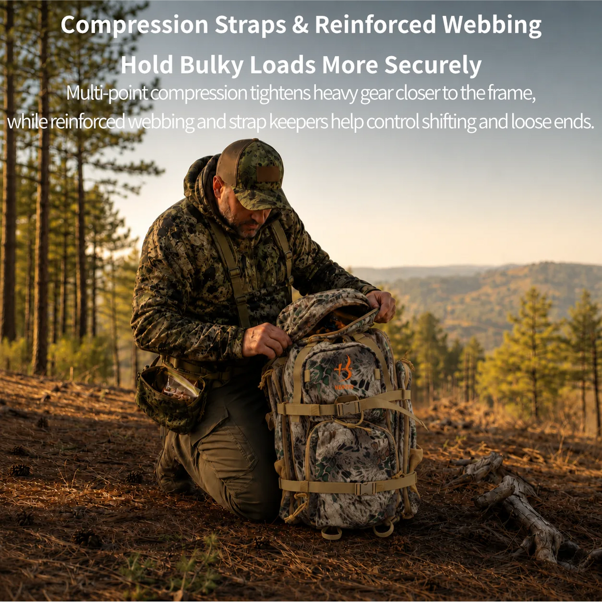 65.5L Camo Framed Hunting Backpack – 40 kg (88 lb) Max Load Meat Hauler | Traverseon
