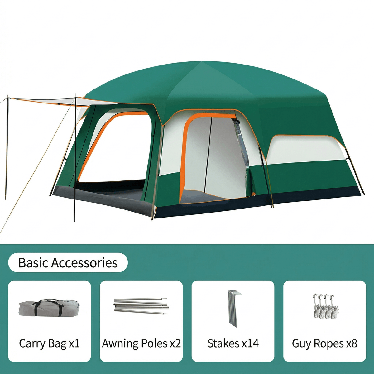 12 Person Family Camping Tent – 14.1 × 10 ft, 3-Room Waterproof | Traverseon