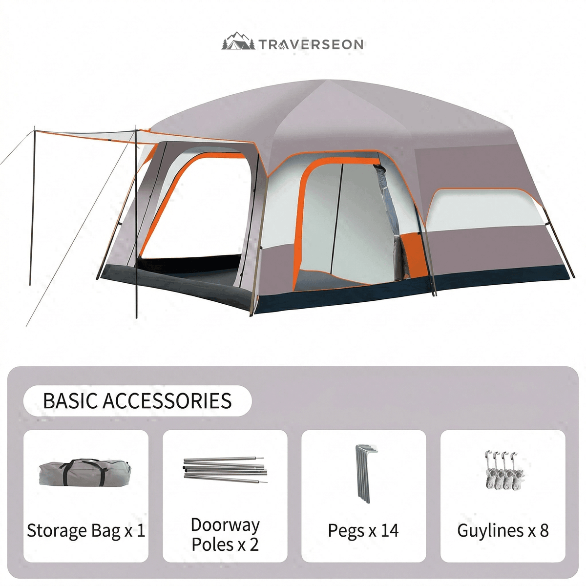 12 Person Family Camping Tent – 14.1 × 10 ft, 3-Room Waterproof | Traverseon