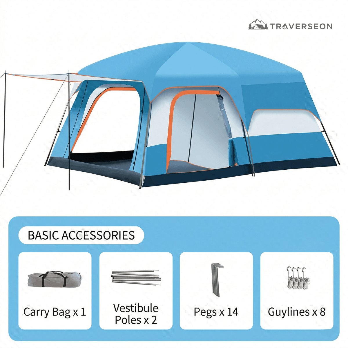 12 Person Family Camping Tent – 14.1 × 10 ft, 3-Room Waterproof | Traverseon