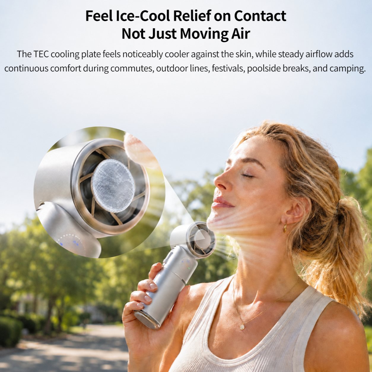 TEC Cooling Handheld Fan – Low-Noise 9000mAh Fan with Power Bank | Traverseon