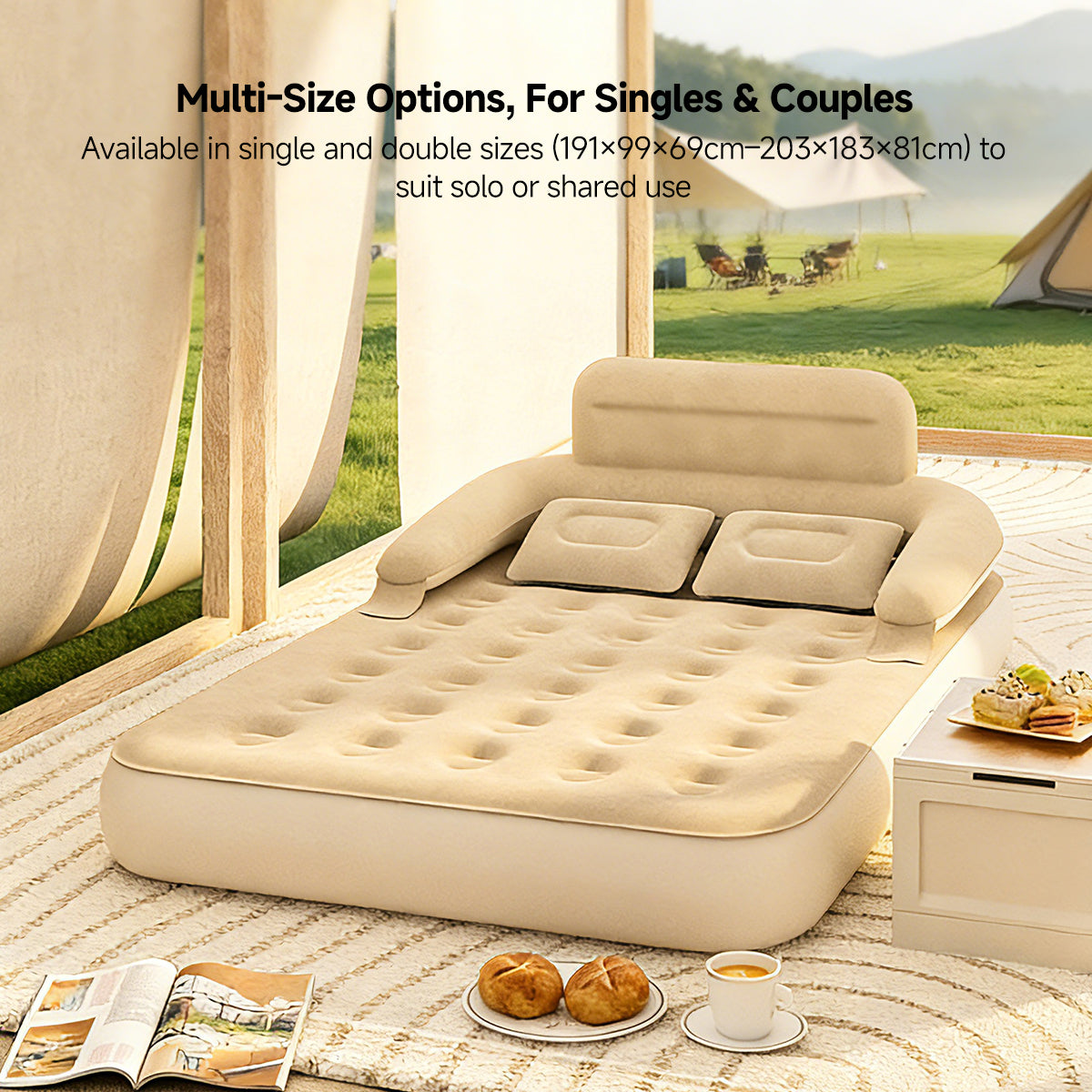 Air Mattress – Inflatable Bed Twin/Double Backrest Camping Outdoor | Traverseon