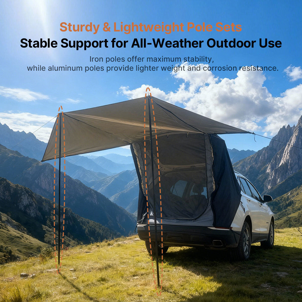SUV Car Camping Tailgate Awning, Waterproof Privacy Screen, Extended Canopy, All-Terrain & All-Season Use | Traverseon
