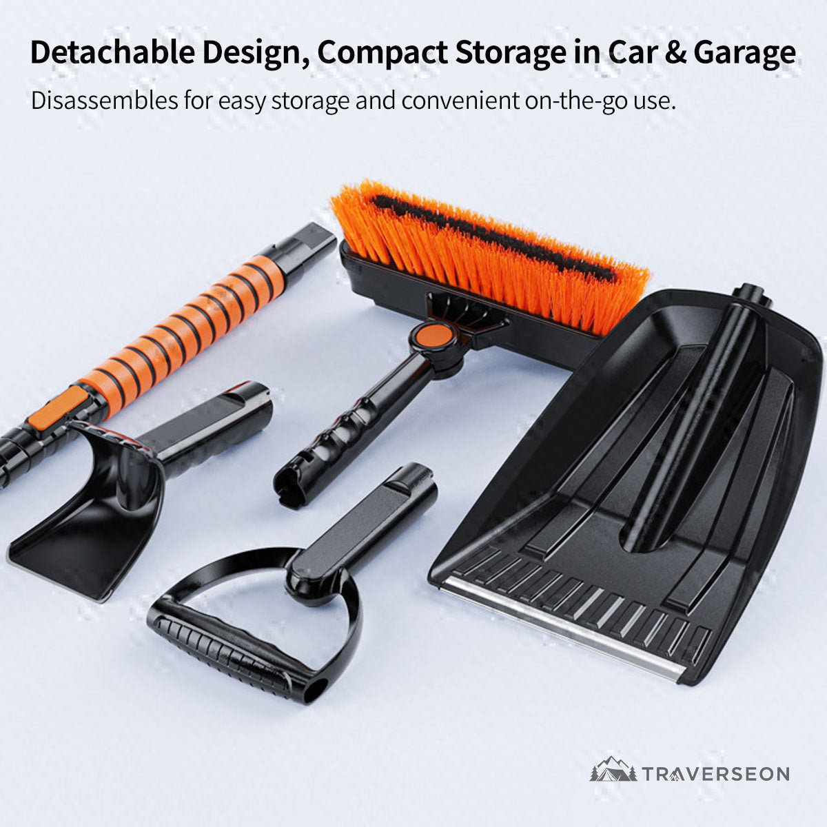5-in-1 Car Snow Shovel & Ice Scraper - 180° Rotating, Extendable & Paint-Safe for Sedan, SUV, Truck| Traverseon