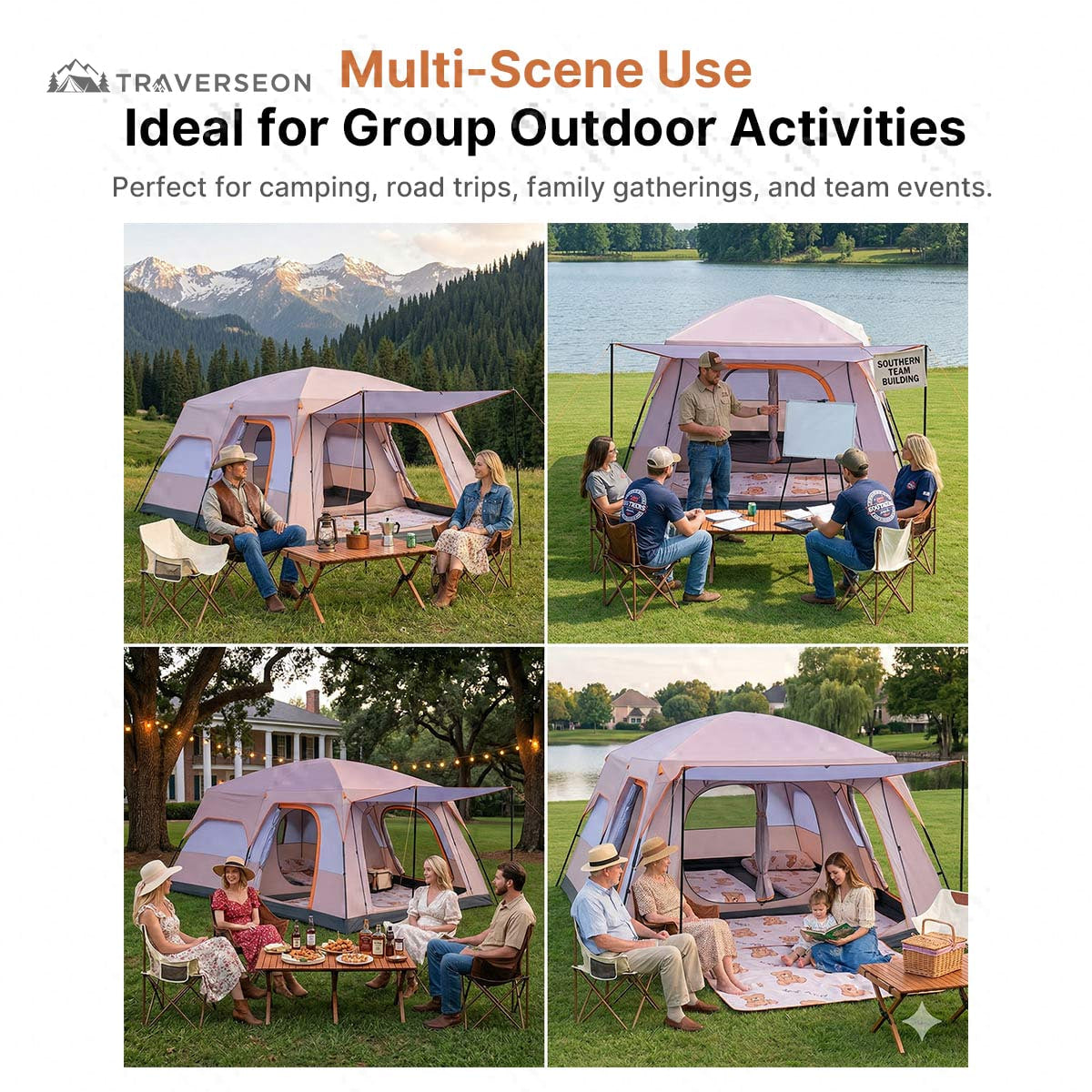 12 Person Family Camping Tent – 14.1 × 10 ft, 3-Room Waterproof | Traverseon