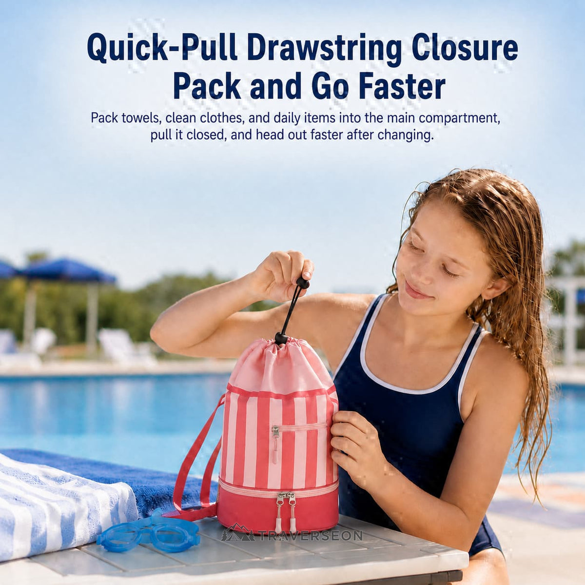 17.5L Wet Dry Drawstring Swim Bag – Bottom Compartment Pool Bag | Traverseon