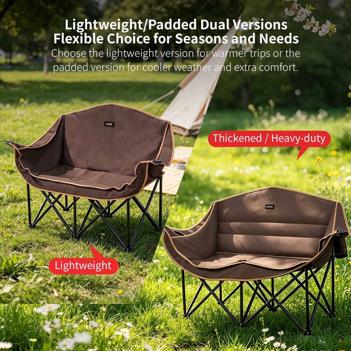 Double Camping Chair – 440lbs Heavy Duty with Cup Holder for Outdoor Camping| Traverseon
