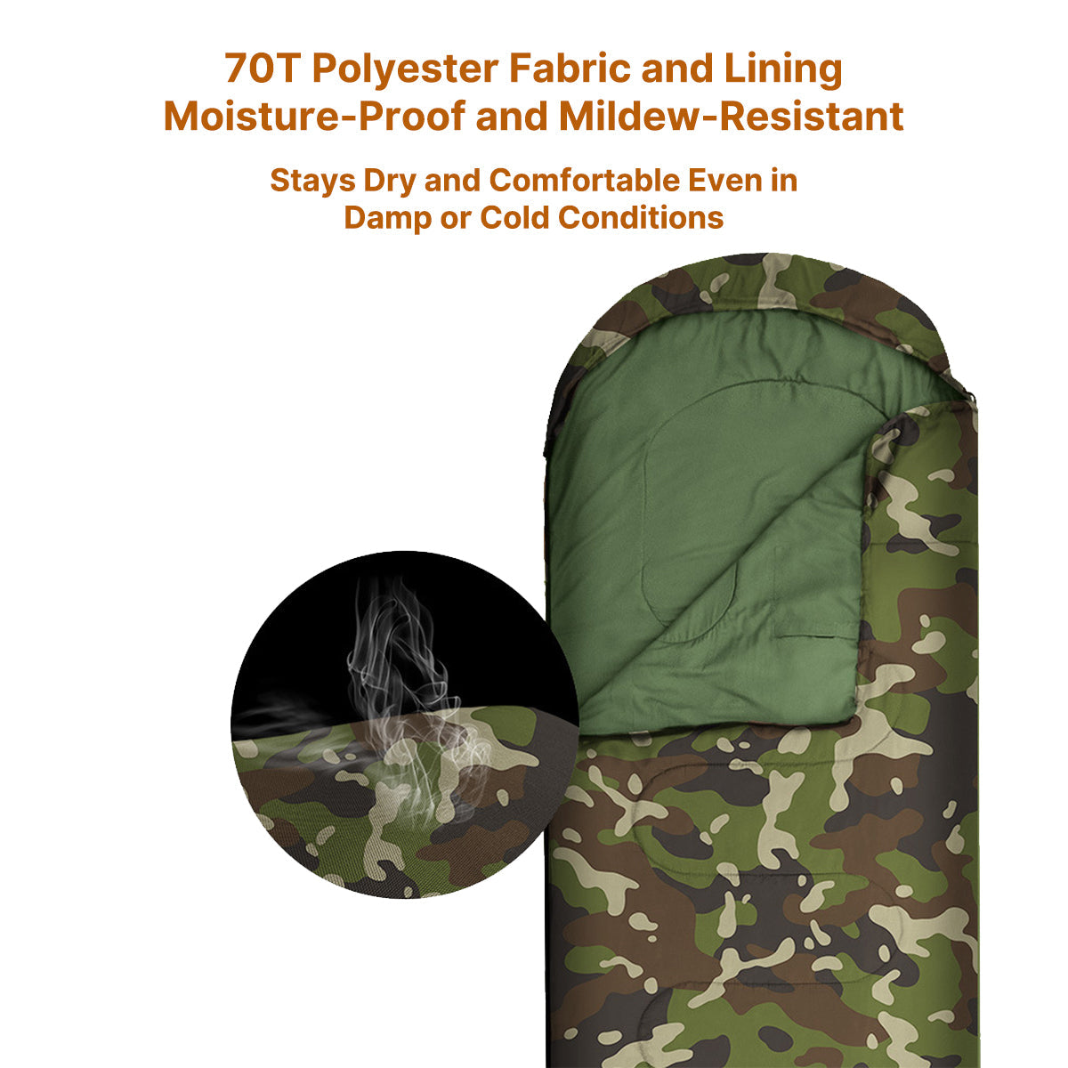 Cold Weather Camouflage Sleeping Bag – Thick Warm Hooded for Outdoor Camping, Suitable for Temperatures Above -10°C