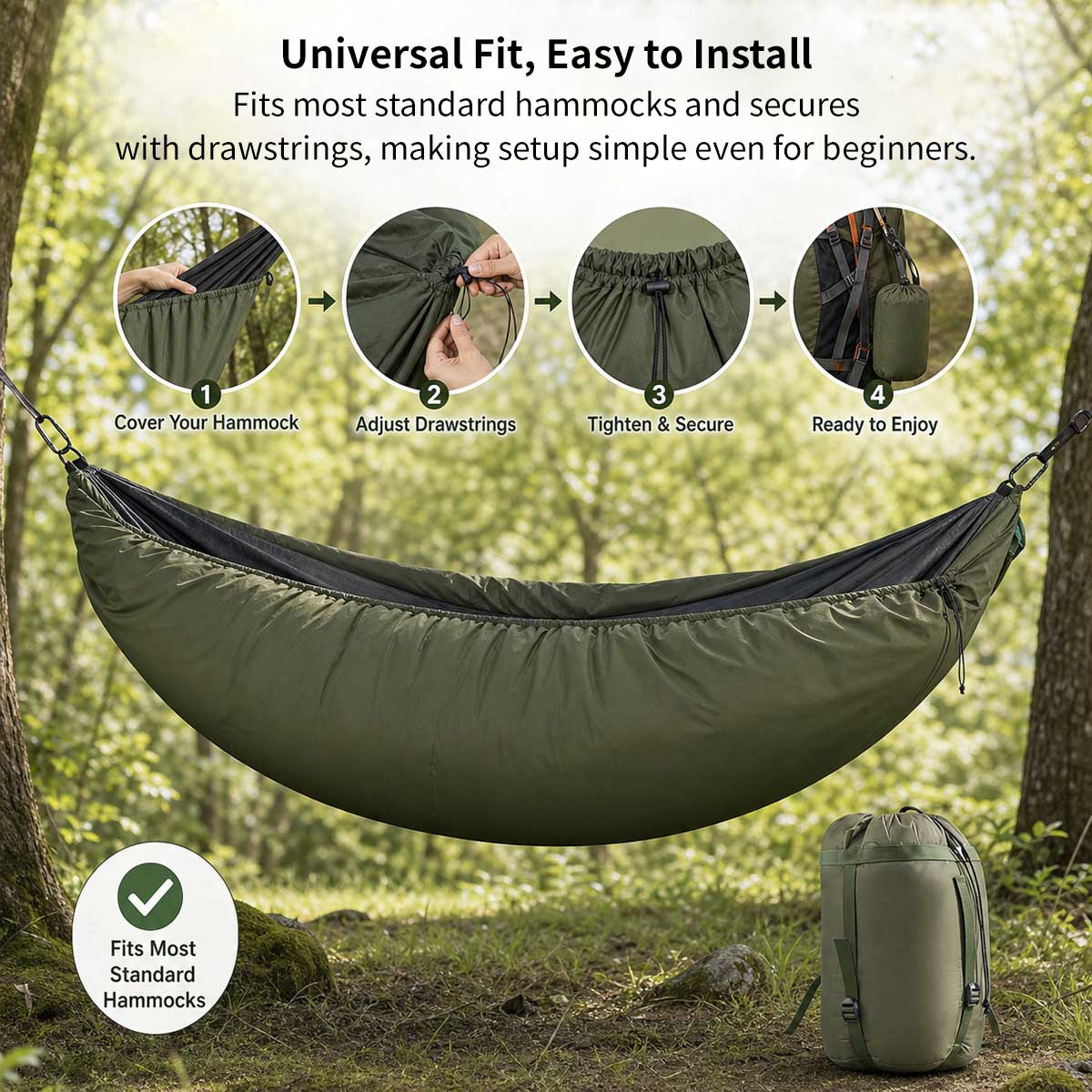 Camping Hammock Underquilt – 41–59°F, 2.76 lb Windproof Quilt | Traverseon