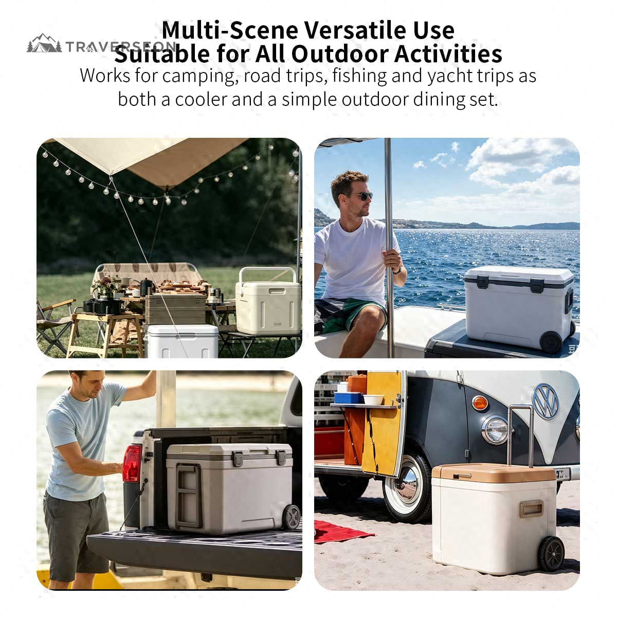 32L / 34Qt Folding Cooler Table – Wheeled Camping Picnic Cooler | Traverseon