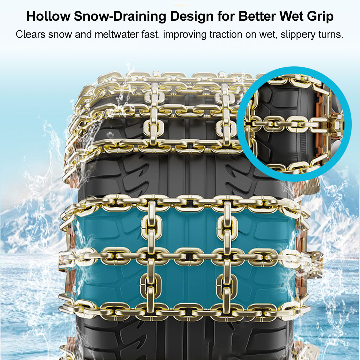 Snow Chains for Car Tires – Alloy Grid, Jack-Free Install | Traverseon