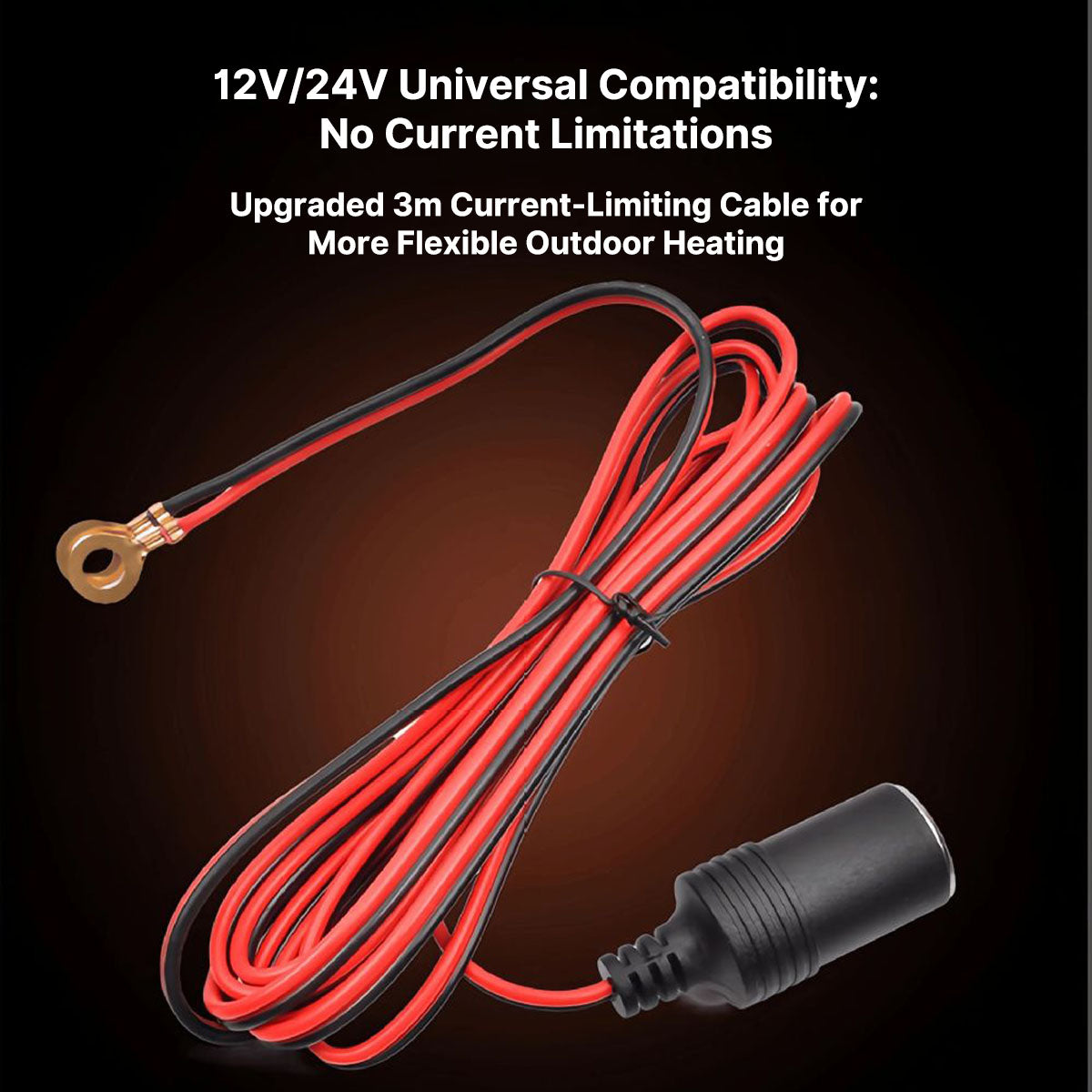 3m 12V 24V safety power extension cable for portable car heater